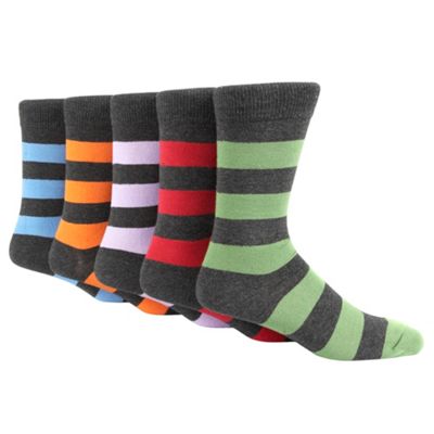 Freshen Up Your Feet Pack of five grey rugby stripe socks